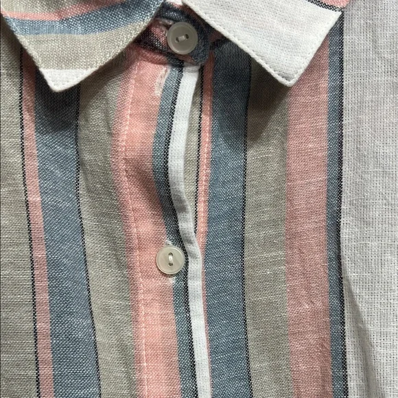 Sanctuary Borrego Tie Button Down Sierra Stripe Shirt size Medium Cotton Linen - Picture 5 of 7